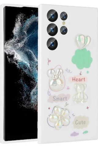 Galaxy S22 Ultra Kılıf Kabartma Figürlü Parlak Zore Toys Silikon Kapak Beyaz
