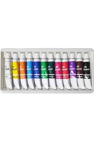 Yağlı Boya Seti 12x12 ml Şövale 25x35 Tuval Plastik Spatül