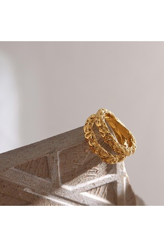 Eetit Paslanmaz Çelik Yuvarlak Yüzükler Kadınlar Için Altın Doku Metal Bildirimi Trendy Takı Hediye Altın