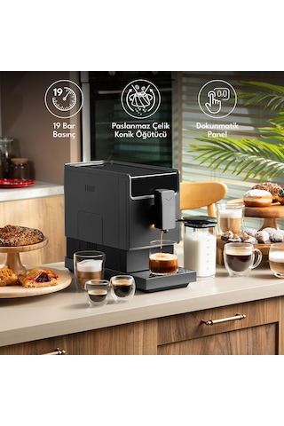 Vestel ESPR 30 GR 19 Bar Basınç Paslanmaz Çelik Konik Öğütücü Dokunmatik Panel Latte Cappuccino Espresso Makinesi