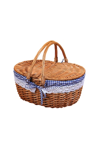 Homyl Piknik Sepeti Kırsal Pratik Hasır Depolama Park Açık Mavi Kareli Çok Renkli