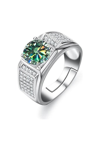 Bague Ringen Gerçek Mozanit Yüzük Erkekler Için Gümüş 2 Karat Yuvarlak Parlak Elmas Nişan Yüzüğü Erkek Düğün Takı Mavi&yeşil