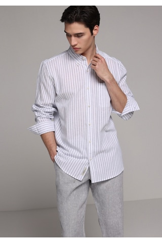 Colin's Colins Regular Fit Shirt Neck Çizgili Erkek Lacivert Uzun Kol Gömlek Cl1080091 Q1.v2 Nav