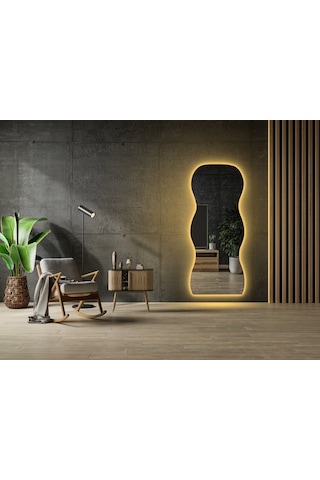 90 Cm Ledli Dalgalı Dekoratif Duvar Boy Aynası Şeffaf