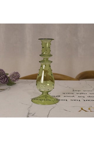 Suntek Cam Mumluk Standı Şamdan Dekor Yemek Noel 9x20.5cm Yeşil