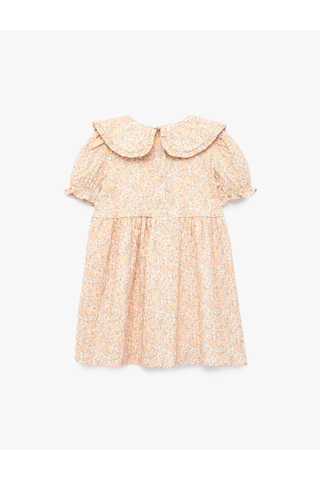 Koton Pamuklu Uzun Kollu Fırfırlı Çiçekli Bebe Yaka Elbise Pembe Desenli 7wmg80024aw