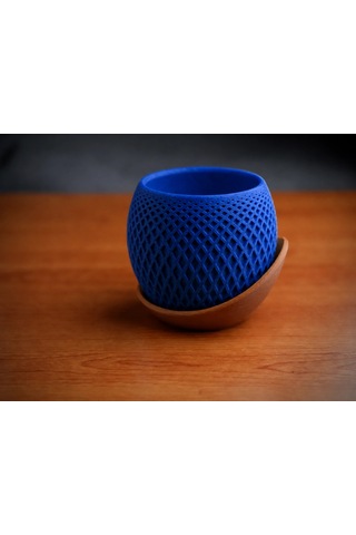 3d Baskı Küre Saksı - Kafes Dokulu İki Parçalı Dekoratif Saksı - Mavi-kahverengi 50401642