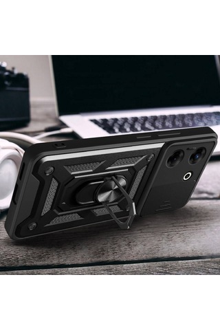 Tecno Camon 20 Pro 5g İle Uyumlu Kılıf Magnetik Standlı Kamera Korumalı Sürgülü Kapak