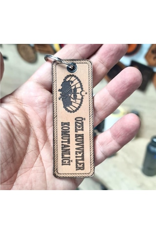 Özel Kuvvetler Komutanlığı Deri Anahtarlık - Arma - Leather Key Holder Bej