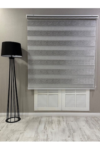 Delüks Zebra Stor Perde Geniş Plise Açık Gri Açık Gri