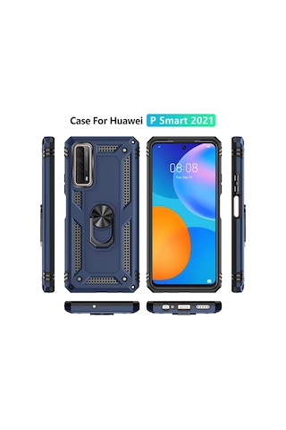 Newface - 33 - Huawei P Smart 2021 Kılıf Sofya Yüzüklü Silikon Kapak - Kmrsfres - - Lacivert