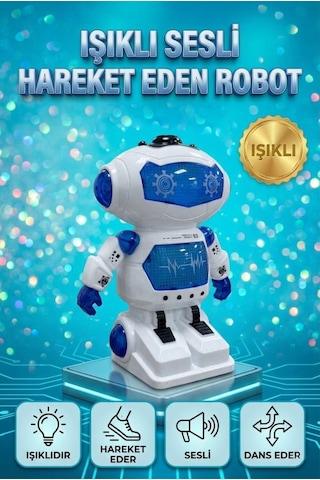 Işıklı Müzikli Sesli Dans Eden Hareket Eden Akıllı 26,5cm İnteraktif Eğitici Oyuncak Robot