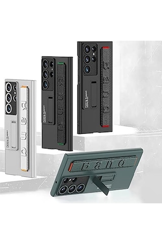 Senon Galaxy Uyumlu S23 Ultra Kılıf Standlı El Tutacaklı Zore Band Kapak Siyah Karbon