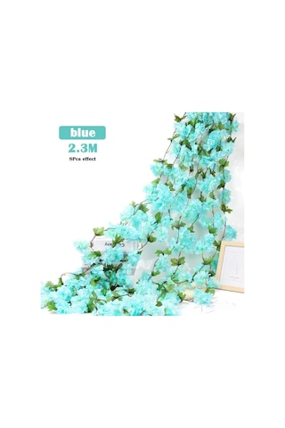 Yapay Çiçek Bahar Dalı Sarmaşık Japon Kiraz Çiçekli 230 Cm 18 Çiçekli 1.kalite Dolanabilen Model - Mavi