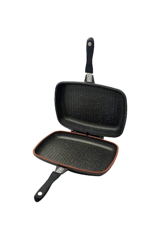 Özkent Granit Çift Taraflı İkiz Et Balık Izgara Tavası 36 CM