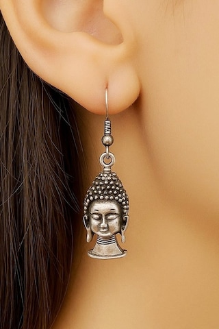Zen Ruhlu Buda Şekilli Kadın Küpe Çift Adet Gümüş Kaplama El Yapımı Küpe Gümüş