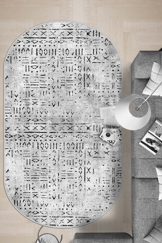 West Home Dijital Baskı Yıkanabilir Kaymaz Taban Oval Mutfak Halısı Salon Halısı Ve Yolluk Wh 548 Grey Oval