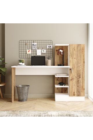 Yurudesign Laura Kitaplıklı Çalışma Masası Atlantik Çam Beyaz CT2