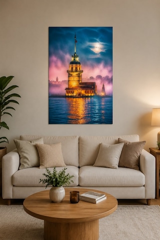 Kız Kulesi Baskılı Cam Tablo Sisli İstanbul Manzaralı Uv Baskı Duvar Tablosu