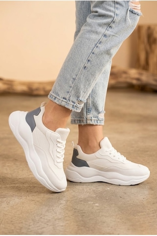 Shoetek Yaswe Kadın Sneakers Bağcıklı Spor Ayakkabı Mavi/beyaz Deri