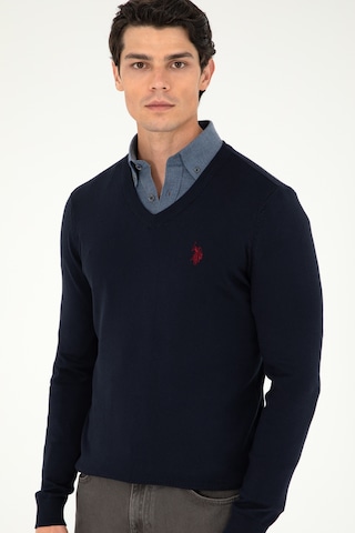 U.S. Polo Assn. Erkek Slim Fit V Yaka Lacivert Basic Kazak 50293512-VR033