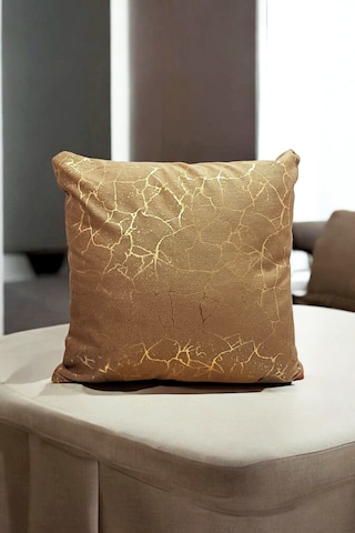 Altın Varak Desenli Dekorafit Tekli Kırlent Kılıfı 42x42 Cm Şık Ve Zarif Tasarım Kahverengi