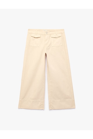 Koton Pamuklu Düğmeli Normal Bel Cep Detaylı Bol Paça Pantolon - Culotte Jeans Ekru 7wal40022mw