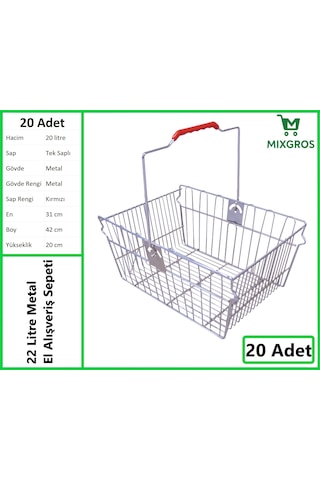 Tel Market Alışveriş El Sepeti 20 Litre 20 Adet Metal