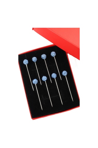 Numetal 8 Li Mavi Taşlı Eşarp İğnesi. Şal İğnesi. Türban İğnesi. Başörtü İğnesi. Eşarp Ve Şal İğnesi. Gümüş