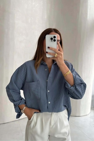 Distimi Kadın Oversize Çizgili Gömlek Renkli