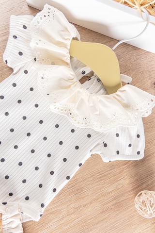 Babymod Puantiye Desenli Güpürlü 2'li Kız Bebek Tulum Takım 001