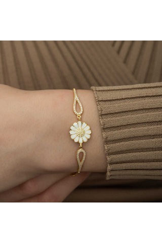 Blackcraft 925 Ayar Gümüş Gold Papatya Bileklik Zarif Renkli