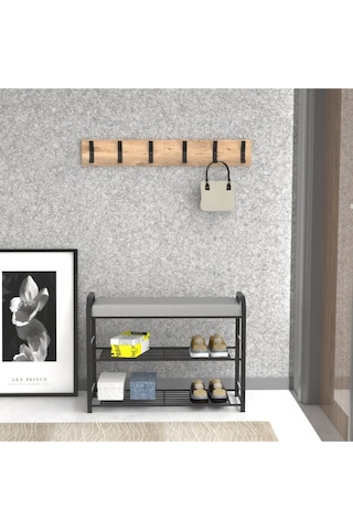 Retohome Askılıklı Metal 3 Katlı Minderli Ayakkabılık Ve Çok Amaçlı Raf 2323 Siyah