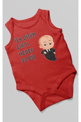 Morivokids İlk Dişim Çıktı Hedef 32 Diş Sıfır Kollu Bebek Body Kırmızı