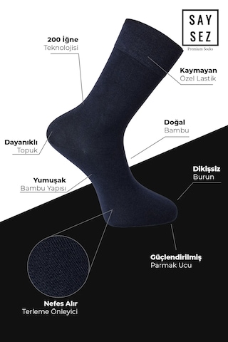 Saysez Bambu Erkek Soket Uzun Lacivert Çorap Dikişsiz Premium Pkt 3'lü Lacivert
