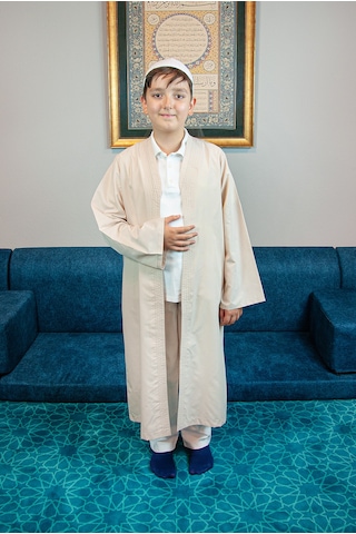Krem Buhara Yaka Namaz Elbisesi Erkek Çocuk Cübbe Krem