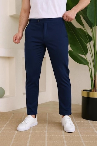 Defymoda Erkek Slim Fit Likralı Bilek Boy Dilli Kumaş Pantolon Lacivert