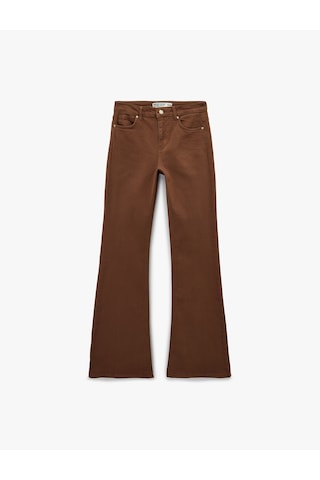 Koton Yüksek Bel Slim Fit Cepli Düğmeli Pamuklu İspanyol Paça Denim Pantolon - Flare Jeans Koyu Kahverengi 6sal40058mw Koyu Kahve