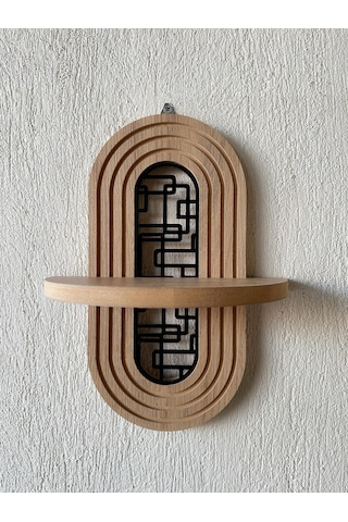 Ahşap Mdf Ortası Desenli Duvar Rafı - Labirent Desen