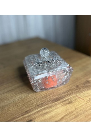 Novavita Yenihayat Epoksi Kare Gümüş Varaklı Mumluk. Kokulu Çiçekli Mum Gri