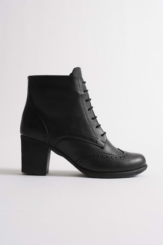 Analin Shoes Kadın Hakiki Deri Lazer Detaylı Bağcıklı Bot Siyah