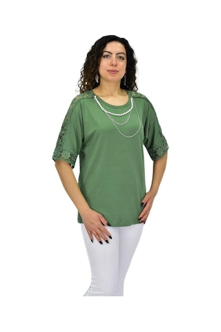 Caftan Kadın Kısa Kol Baskılı Bluz Bgl-st04708 Yeşil