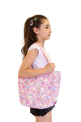 İcone Bag Desenli Kız Çocuk Plaj Çantası, Baskılı Çocuk Günlük Çanta Pembe