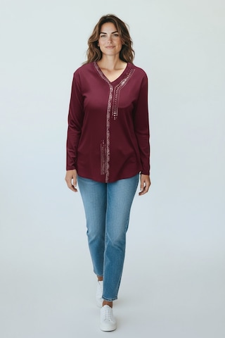 Kadın Önü Kapalı Düğme Detaylı Taşlı Nergis Mevsimlik Bluz Bordo