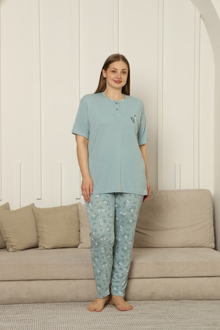 Viskon Kumaş Kadın Büyük Beden Kısa Kollu Pijama Takımı Yeşil