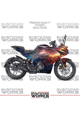 Bajaj Rs200 Kaplama Sticker Kırmızı Ve Mavi Şimşek Design Motor Kaplama Modeli Hazır Kit Tüm Modeller Uyumlu