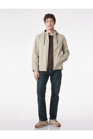 Koton Uzun Kollu Fermuarlı Slim Fit Kapşonlu Yağmurluk Bej 6sam20021hw Ekru