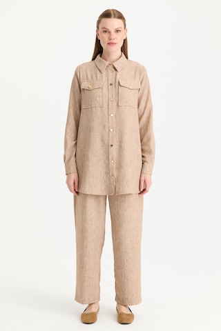 Esswaap Çift Cep Detaylı Pantolonlu Takım Camel Camel