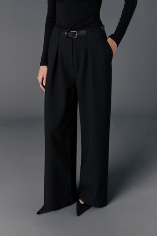 Vatkalı Kemerli Wide Leg Pantolon-20480 Siyah