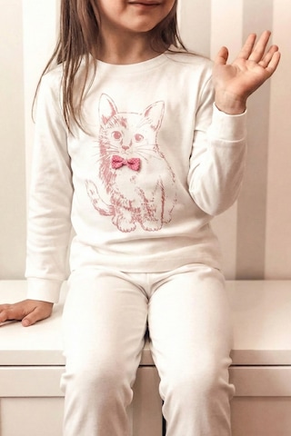 Cigit Kedi Baskılı Pijama Takım 2-8 Yaş Ekru Ekru